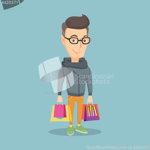 Image of Happy man with shopping bags vector illustration.