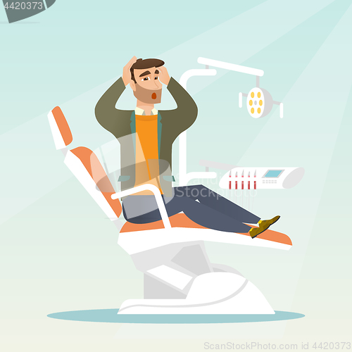 Image of Afraid man sitting in the dental chair.