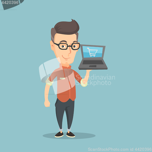 Image of Man shopping online vector illustration.