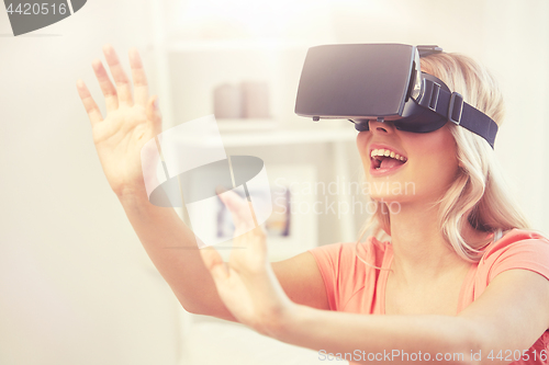 Image of woman in virtual reality headset or 3d glasses