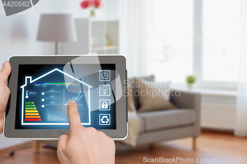 Image of tablet pc with smart home settings on screen