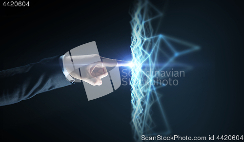 Image of businessman hand connecting to virtual network