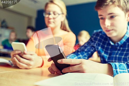 Image of high school students with smartphones texting