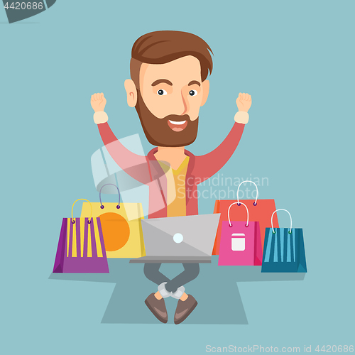 Image of Man shopping online vector illustration.