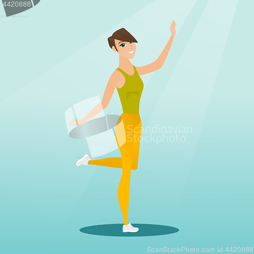 Image of Cheerful caucasian woman dancer dancing.