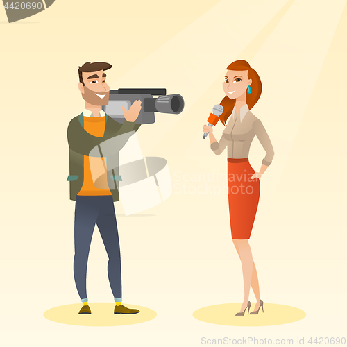 Image of TV reporter and operator vector illustration.