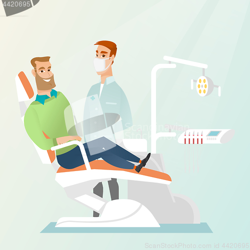 Image of Patient and doctor in the dentist office.