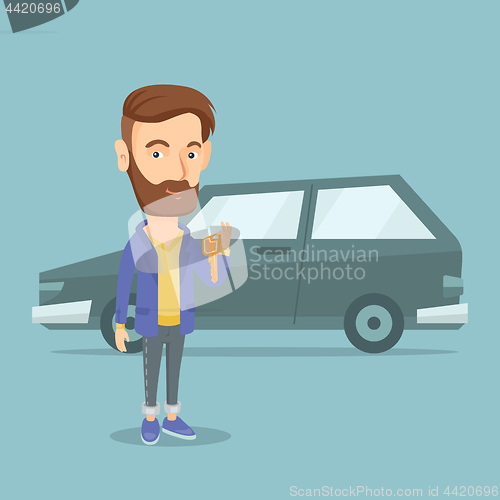 Image of Man holding keys to his new car.