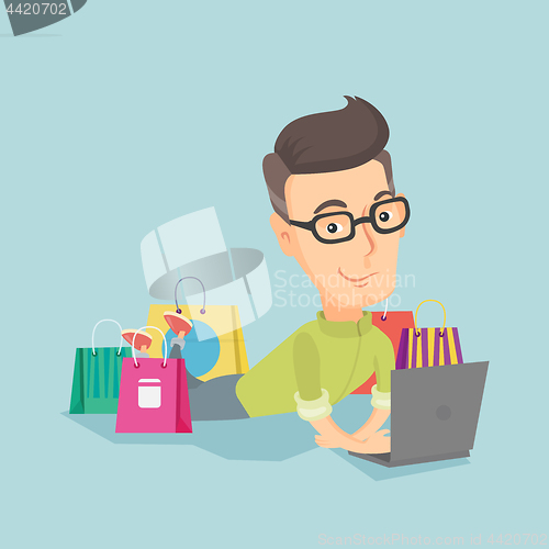 Image of Man shopping online vector illustration.