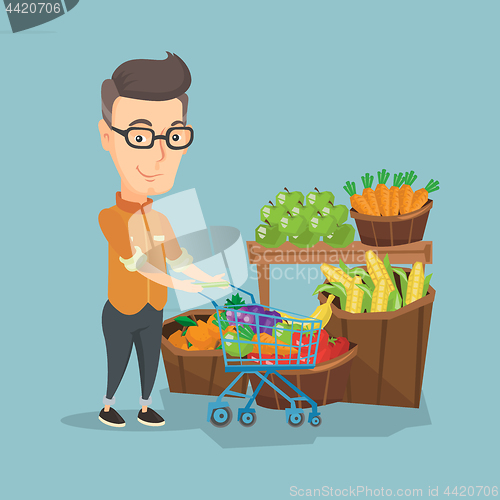 Image of Customer with shopping cart vector illustration.