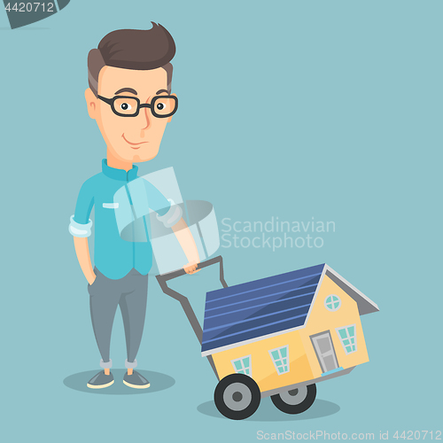 Image of Adult smiling man buying house vector illustration