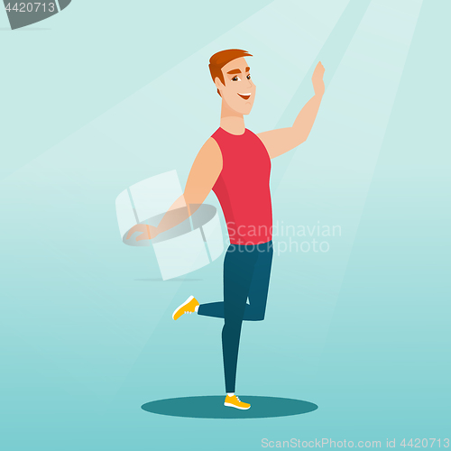 Image of Cheerful caucasian man dancer dancing.