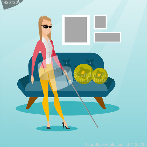 Image of Blind woman with a stick vector illustration.