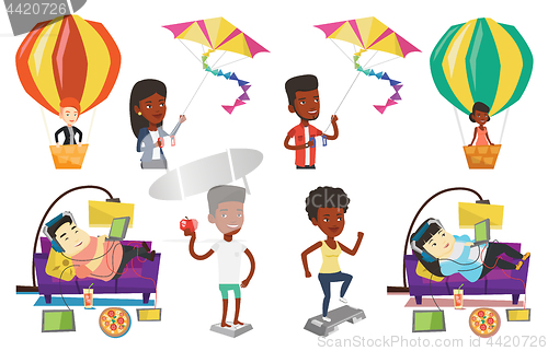 Image of Vector set of people during leisure activity.