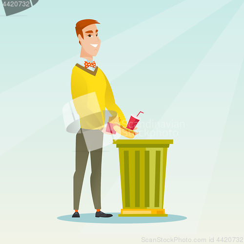 Image of Man throwing junk food vector illustration.