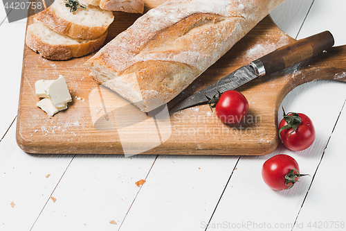 Image of Fresh bread on table close-up