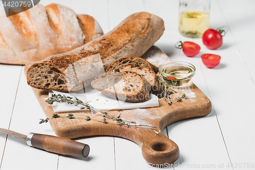 Image of Fresh bread on table close-up