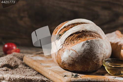 Image of Fresh bread on table close-up