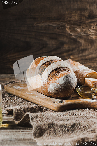 Image of Fresh bread on table close-up