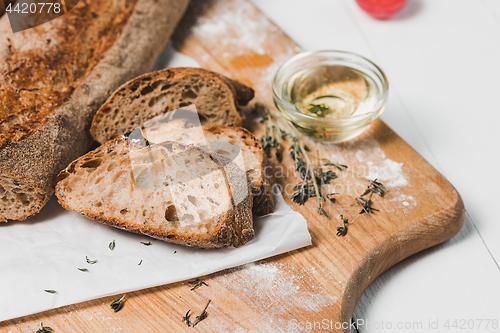 Image of Fresh bread on table close-up