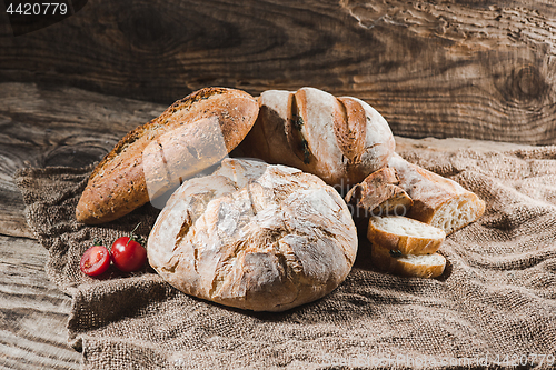 Image of Fresh bread on table close-up