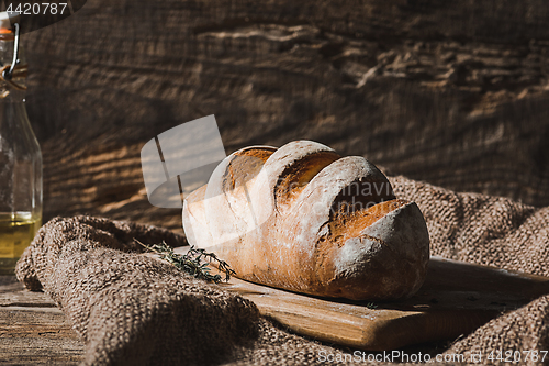 Image of Fresh bread on table close-up