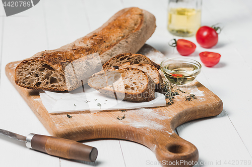 Image of Fresh bread on table close-up