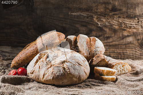 Image of Fresh bread on table close-up