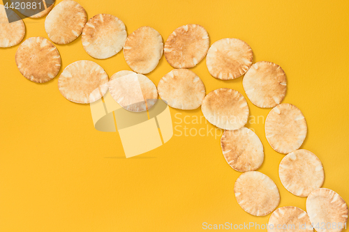 Image of Pita bread on bright yellow background