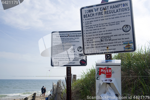 Image of editorial beach rules and fire regulations Ditch Plains Montauk 