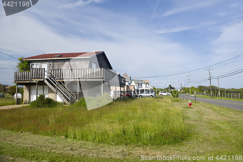 Image of beach houses line Ditch Plains Montauk Hamptons New York