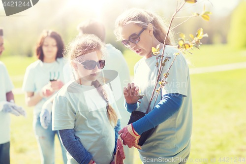 Image of volunteers family with tree seedling in park