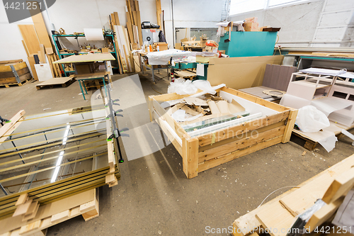 Image of container for industrial waste at factory workshop