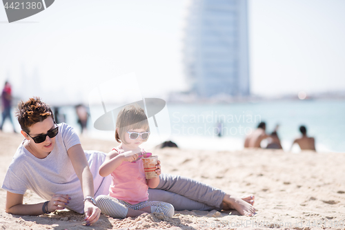 Image of Mom and daughter on the beach