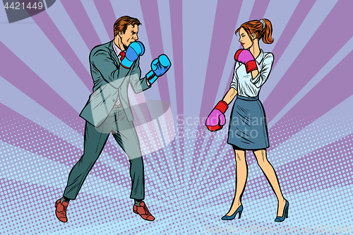 Image of Woman Boxing fights with man