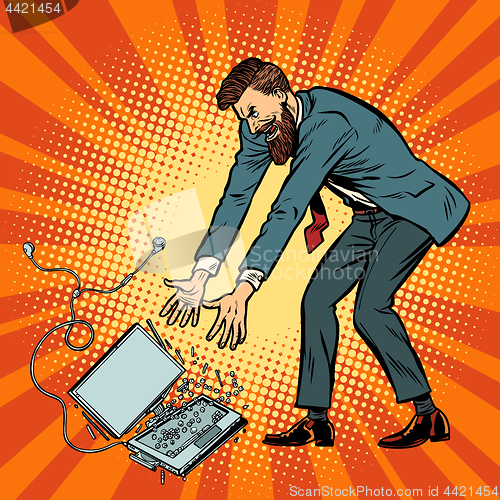 Image of Man destroys laptop. Stress at work
