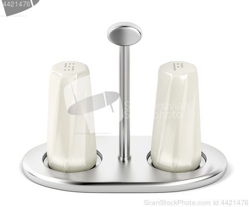 Image of Salt and pepper shakers on white background