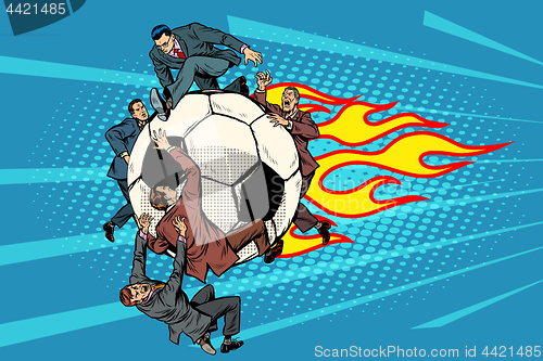 Image of the football is flying like a meteor. competition of politicians