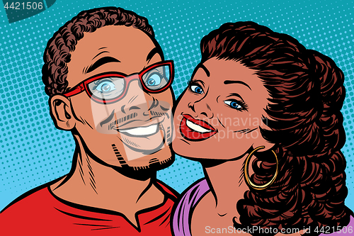 Image of African couple kissing, smiling