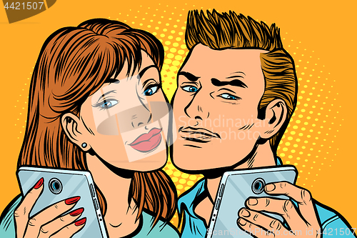 Image of young couple selfie on smartphone