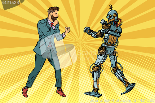 Image of Businessman fighting with a robot