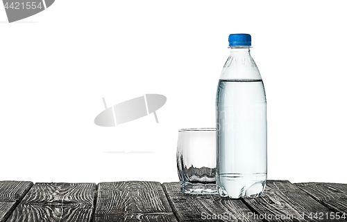 Image of Empty glass and bottle of water