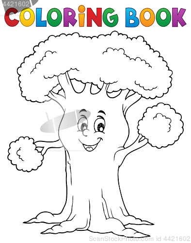 Image of Coloring book cheerful tree theme 1