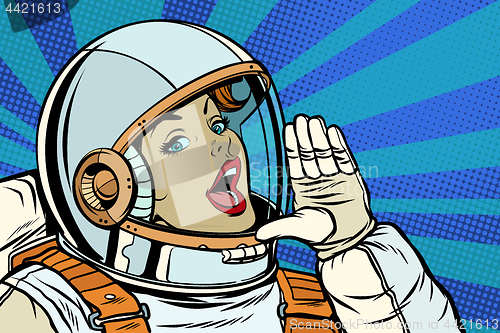 Image of woman astronaut calling for help