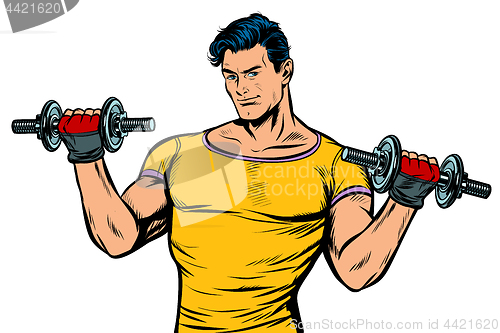 Image of man with dumbbells isolate on white background