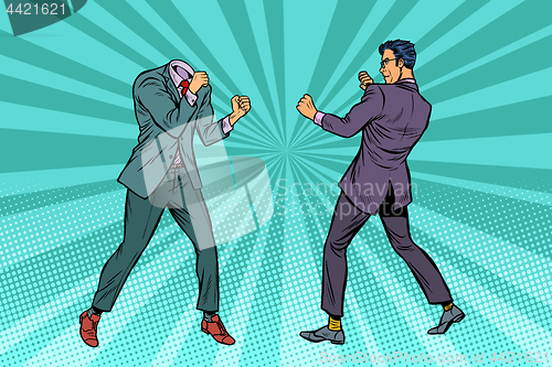 Image of Two men businessman fighting. Pattern without head