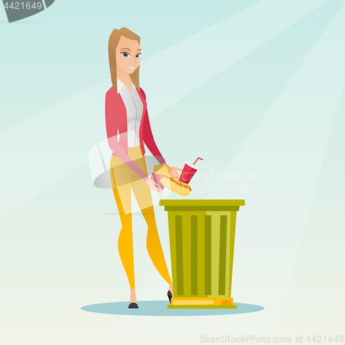 Image of Woman throwing junk food vector illustration.