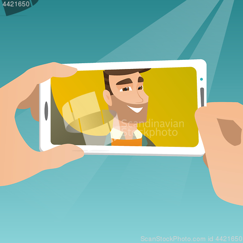 Image of Young man making selfie vector illustration.