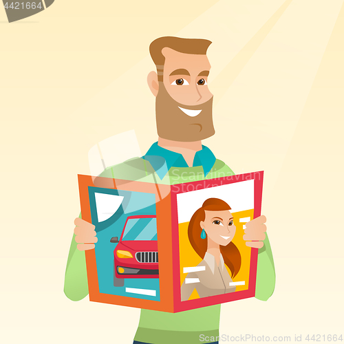 Image of Man reading a magazine vector illustration.