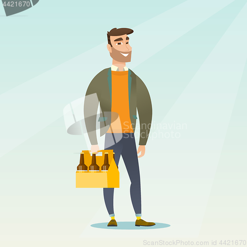 Image of Man with pack of beer vector illustration.